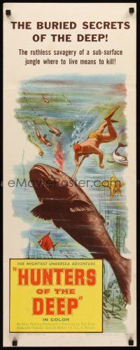 4e359 HUNTERS OF THE DEEP insert '55 cool art of fish & diver, buried secrets of the deep!