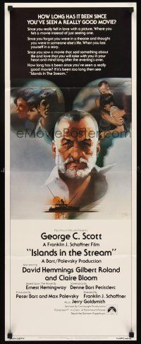 4e379 ISLANDS IN THE STREAM insert '77 Ernest Hemingway, Bob Peak art of George C. Scott & cast!