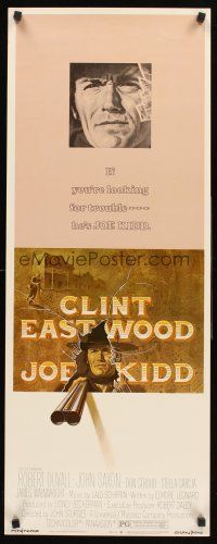 4e382 JOE KIDD insert '72 cool art of Clint Eastwood pointing double-barreled shotgun!