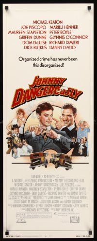 4e385 JOHNNY DANGEROUSLY insert '84 Drew Struzan art of gangsters Michael Keaton & Joe Piscopo!