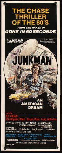 4e389 JUNKMAN insert '82 junk cars to movie stars, over 150 cars destroyed, cool art by Jensen!