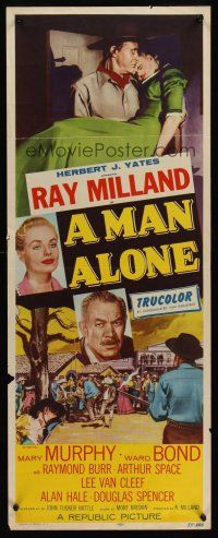 4e405 MAN ALONE insert '55 art of star & director Ray Milland carrying Mary Murphy!