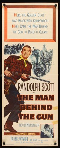 4e406 MAN BEHIND THE GUN insert '52 Randolph Scott blasted the Golden State clean of treason!