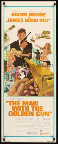 4e409 MAN WITH THE GOLDEN GUN insert '74 art of Roger Moore as James Bond by Robert McGinnis!