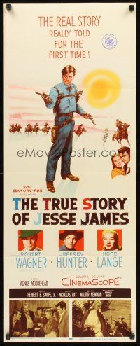 4e521 TRUE STORY OF JESSE JAMES insert '57 Hunter, Hope Lange, art of Robert Wagner w/4 gun rig!