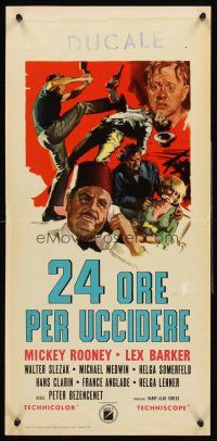 4e548 24 HOURS TO KILL Italian locandina '65 action art of Mickey Rooney, Lex Barker!