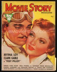 4f099 MOVIE STORY magazine May 1938 art of Clark Gable & Myrna Loy in Test Pilot by Zoe Mozert!