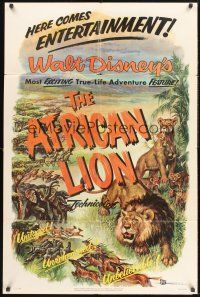 4g028 AFRICAN LION 1sh '55 Walt Disney jungle safari documentary, cool artwork!