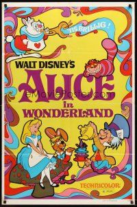 4g036 ALICE IN WONDERLAND 1sh R74 Walt Disney Lewis Carroll classic, cool psychedelic art!