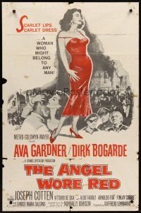 4g049 ANGEL WORE RED 1sh '60 sexy full-length Ava Gardner, Dirk Bogarde has a price on his head!