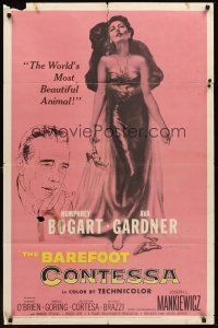 4g071 BAREFOOT CONTESSA 1sh '54 Humphrey Bogart & artwork of sexy full-length Ava Gardner!