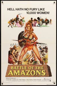 4g077 BATTLE OF THE AMAZONS 1sh '73 art of sexy barely-dressed female warrior Lucretia Love!