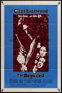 4g082 BEGUILED 1sh '71 cool psychedelic art of Clint Eastwood & Geraldine Page, Don Siegel