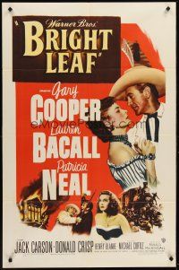 4g135 BRIGHT LEAF 1sh '50 great romantic close up of Gary Cooper & sexy Lauren Bacall!