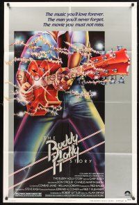 4g140 BUDDY HOLLY STORY style B 1sh '78 great image of Gary Busey performing on stage with guitar!