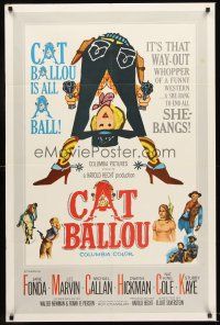 4g160 CAT BALLOU int'l 1sh '65 classic sexy cowgirl Jane Fonda, Lee Marvin, great artwork!