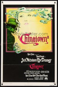 4g169 CHINATOWN 1sh '74 art of Jack Nicholson & Faye Dunaway by Jim Pearsall, Roman Polanski