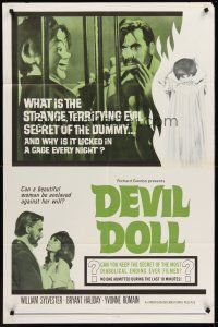 4g221 DEVIL DOLL 1sh '64 wacky ventriloquist dummy horror, what is the terrifying secret!