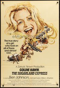 4g860 SUGARLAND EXPRESS English 1sh '74 Spielberg, cool artwork of Goldie Hawn!
