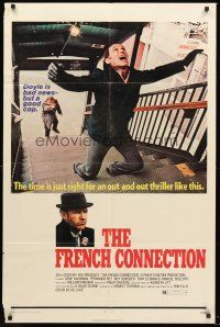 4g341 FRENCH CONNECTION 1sh '71 Gene Hackman in movie chase climax, directed by William Friedkin!