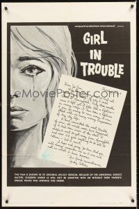 4g371 GIRL IN TROUBLE 1sh '63 Brandon Chase directed, Tammy Clarke, classic exploitation!