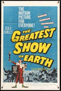 4g388 GREATEST SHOW ON EARTH 1sh R60 Cecil B. DeMille circus classic, Heston, James Stewart!