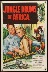 4g508 JUNGLE DRUMS OF AFRICA 1sh '52 Clayton Moore with gun & Phyllis Coates, Republic serial!