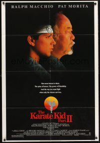 4g514 KARATE KID PART II 1sh '86 great profile of Pat Morita as Mr. Miyagi, Ralph Macchio!