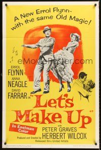 4g552 LET'S MAKE UP 1sh '56 great image of Errol Flynn dancing with Anna Neagle!