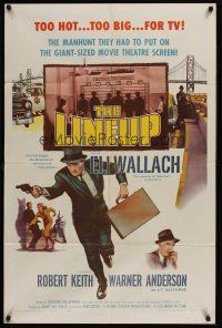 4g557 LINEUP 1sh '58 Don Siegel classic film noir, great image of Eli Wallach running with gun!