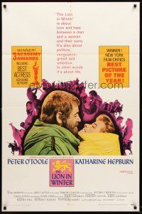 4g559 LION IN WINTER awards style 1sh '68 Katharine Hepburn as Eleanor, Peter O'Toole as Henry II!