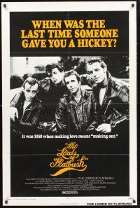 4g574 LORDS OF FLATBUSH 1sh R77 cool portrait of Fonzie, Rocky, & Perry as greasers in leather!