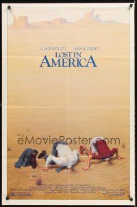 4g576 LOST IN AMERICA 1sh '85 great Lettick art of Albert Brooks & Julie Hagerty w/heads in sand!