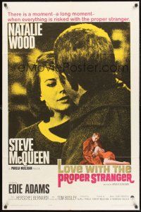 4g582 LOVE WITH THE PROPER STRANGER 1sh '64 romantic close up of Natalie Wood & Steve McQueen!