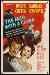 4g597 MAN WITH A CLOAK 1sh '51 what strange hold did Joseph Cotten have over Barbara Stanwyck!