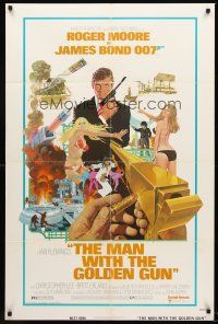 4g598 MAN WITH THE GOLDEN GUN 1sh '74 art of Roger Moore as James Bond by Robert McGinnis!