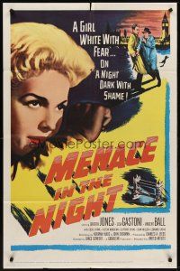4g615 MENACE IN THE NIGHT 1sh '58 a girl white with fear on a night dark with shame!