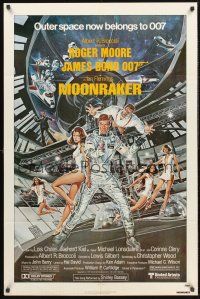 4g635 MOONRAKER 1sh '79 art of Roger Moore as James Bond & sexy babes by Gouzee!
