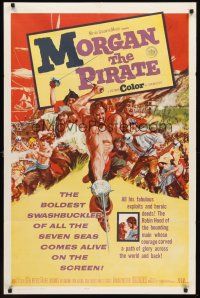 4g637 MORGAN THE PIRATE int'l 1sh '61 Morgan il pirate, cool art of barechested Steve Reeves!