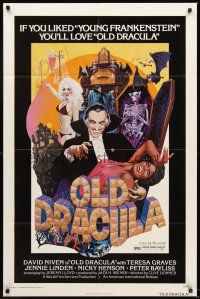 4g672 OLD DRACULA 1sh '75 Vampira, David Niven as Dracula, Clive Donner, wacky horror art!