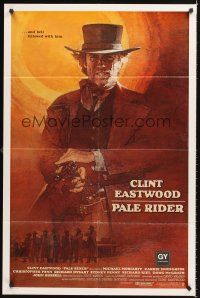 4g690 PALE RIDER int'l 1sh '85 great different art of cowboy Clint Eastwood by Grove!
