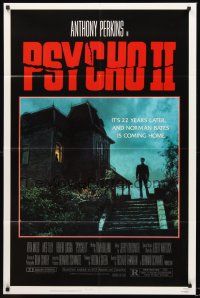 4g727 PSYCHO II 1sh '83 Anthony Perkins as Norman Bates, cool creepy image of classic house!