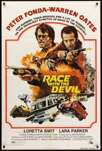 4g732 RACE WITH THE DEVIL style A 1sh '75 Peter Fonda & Warren Oates are burning a lot of rubber!