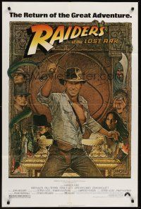 4g734 RAIDERS OF THE LOST ARK 1sh R80s great art of adventurer Harrison Ford by Richard Amsel!