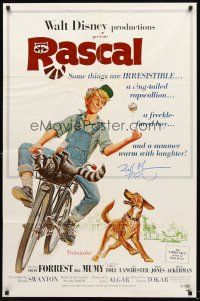 4g737 RASCAL signed 1sh '69 by Bill Mumy who is on bike with raccoon & dog, Walt Disney!