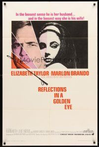 4g741 REFLECTIONS IN A GOLDEN EYE 1sh '67 Huston, cool image of Elizabeth Taylor & Marlon Brando!
