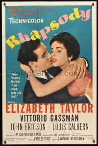 4g754 RHAPSODY 1sh '54 Elizabeth Taylor must possess Vittorio Gassman, heart, body & soul!