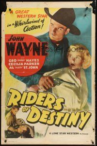 4g759 RIDERS OF DESTINY 1sh R47 John Wayne in a whirlwind of action, Cecilia Parker!