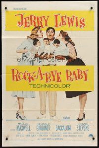 4g764 ROCK-A-BYE BABY 1sh '58 Jerry Lewis with Marilyn Maxwell, Connie Stevens, and triplets!