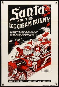 4g786 SANTA & THE ICE CREAM BUNNY 1sh '72 great wacky art of Santa & bunny in fire truck!